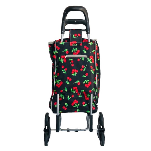 Large Rolling Shopping Tote Bag on Wheels Cherry Theme - Picture 4 of 14